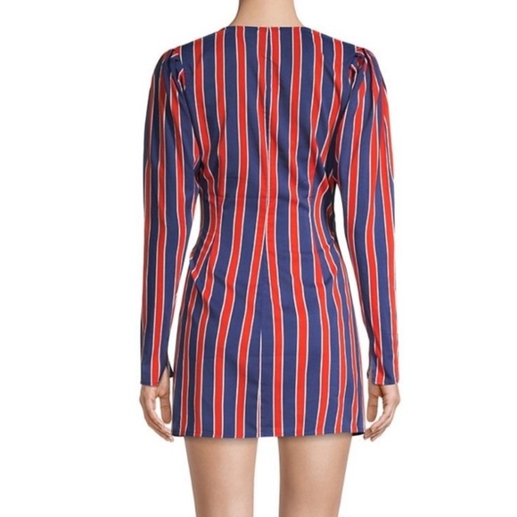WeWoreWhat Blanca Wrap Dress Size Small Navy Blue Red Stripe Long Sleeve Summer - Picture 2 of 16